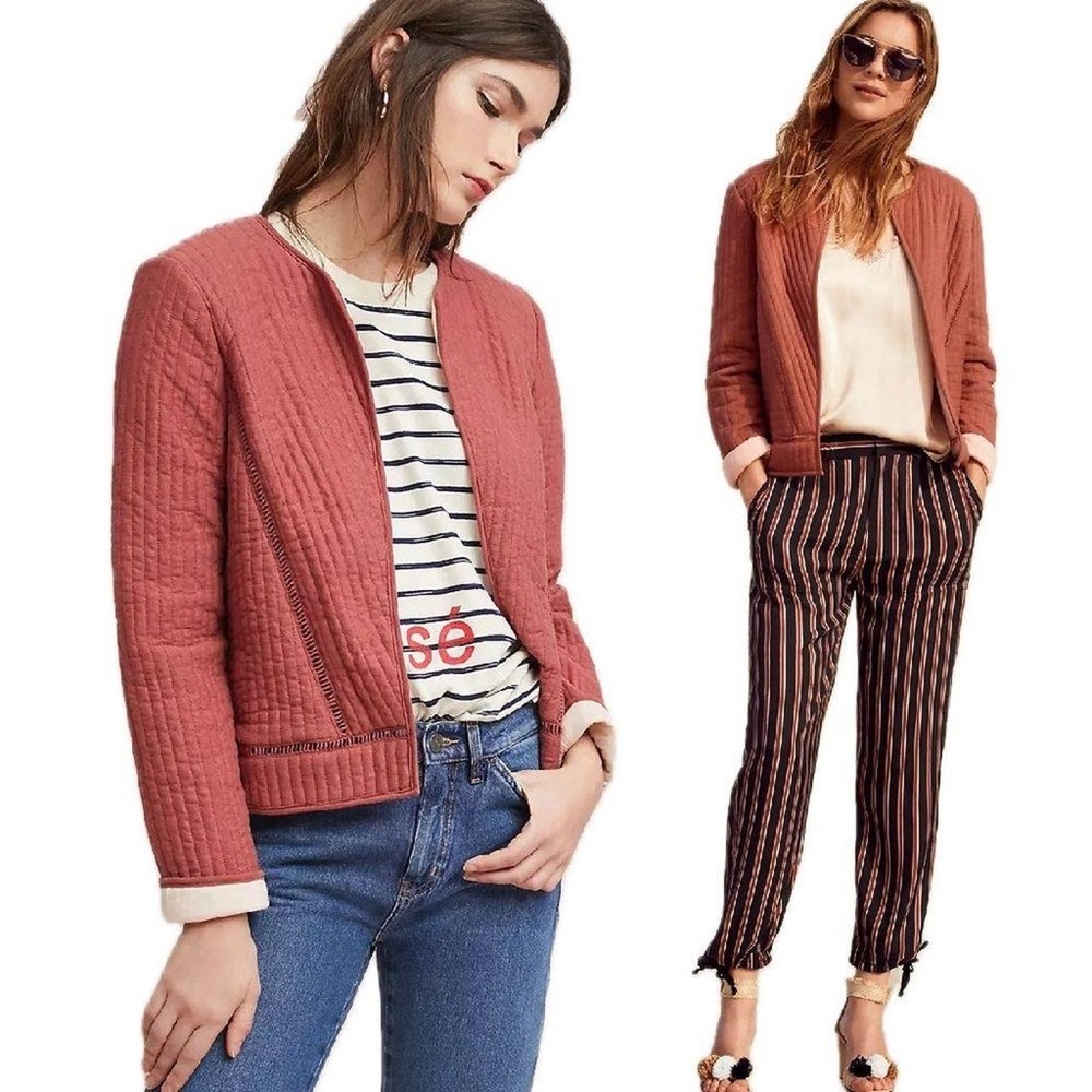 Akemi + Kin Anthropologie dusty pink quilted open front jacket size xsmall